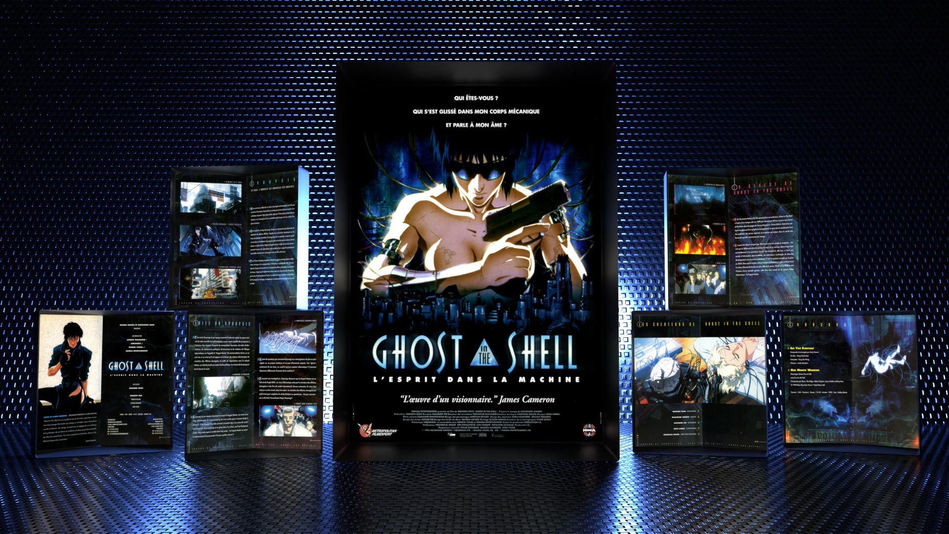 Adaptation of Ghost In The Shell original japanese materials for european marketing of the movie: poster, promotional booklet.